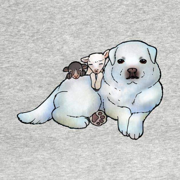 Great Pyrenees and Lambs by LyddieDoodles